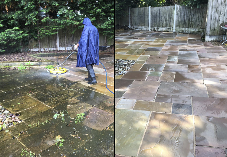 Pressure cleaning natural stone patio in Brighton