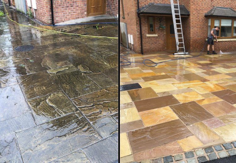 Pressure washing a patio clean in Hove